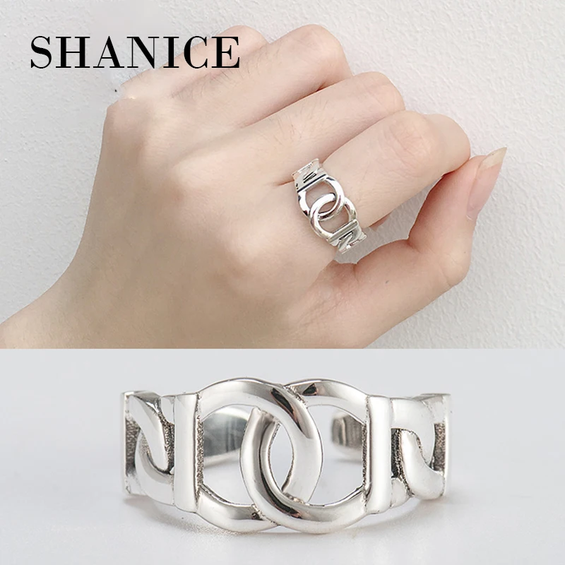 

SHANICE 925 Sterling Silver Open Ring For Women Double-layered Interwoven Retro Old Style Lady Rings Bijoux Femme