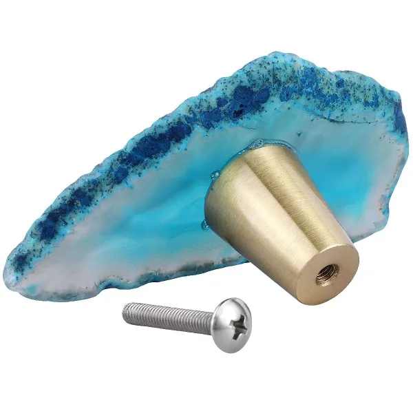 Blue Agate TUMBEELLUWA Многоцветный Агат ломтик ручки для ящиков Ручки, комод ящика шкафы аппаратные ручки для современные декоративные для дома - Цвет: Blue Agate
