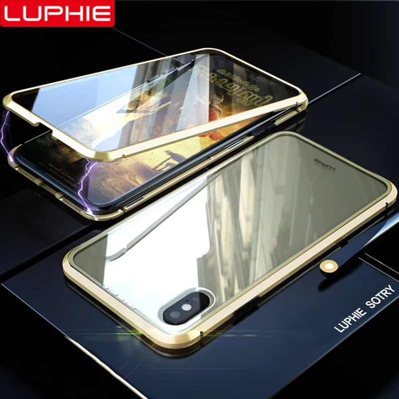 Goede LUPHIE 360 Graden Volledige Magnetische Case Voor iPhone X XS Max XR 8 7 Plus Cover Voor Achter Glas Case voor iPhone 7 8 X XS Magneet Case