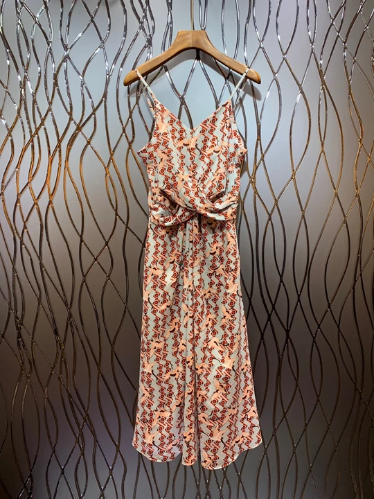 

2019 Summer Dresses New Women's Dresses Waist Crossknot Splicing Occasionally Suspended Printed Dresses 527