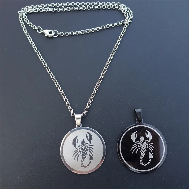 

Stainless Steel Scorpion Necklace Round Tag Jewelry With 50cm Link Chain