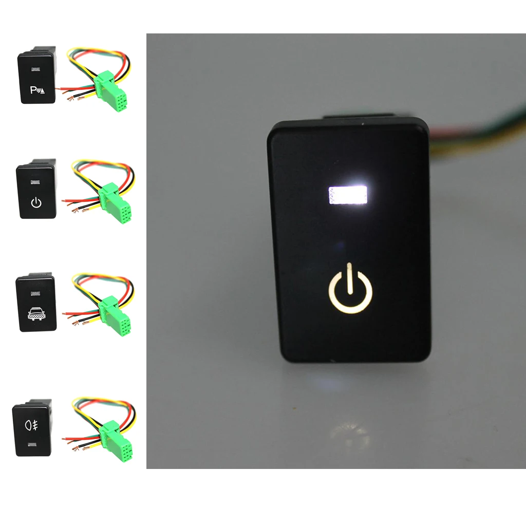 LED Push Button on-off Switch with Connector Wire Kit for Toyota - Headlight Fog Light Parking Light Power Symbol -White