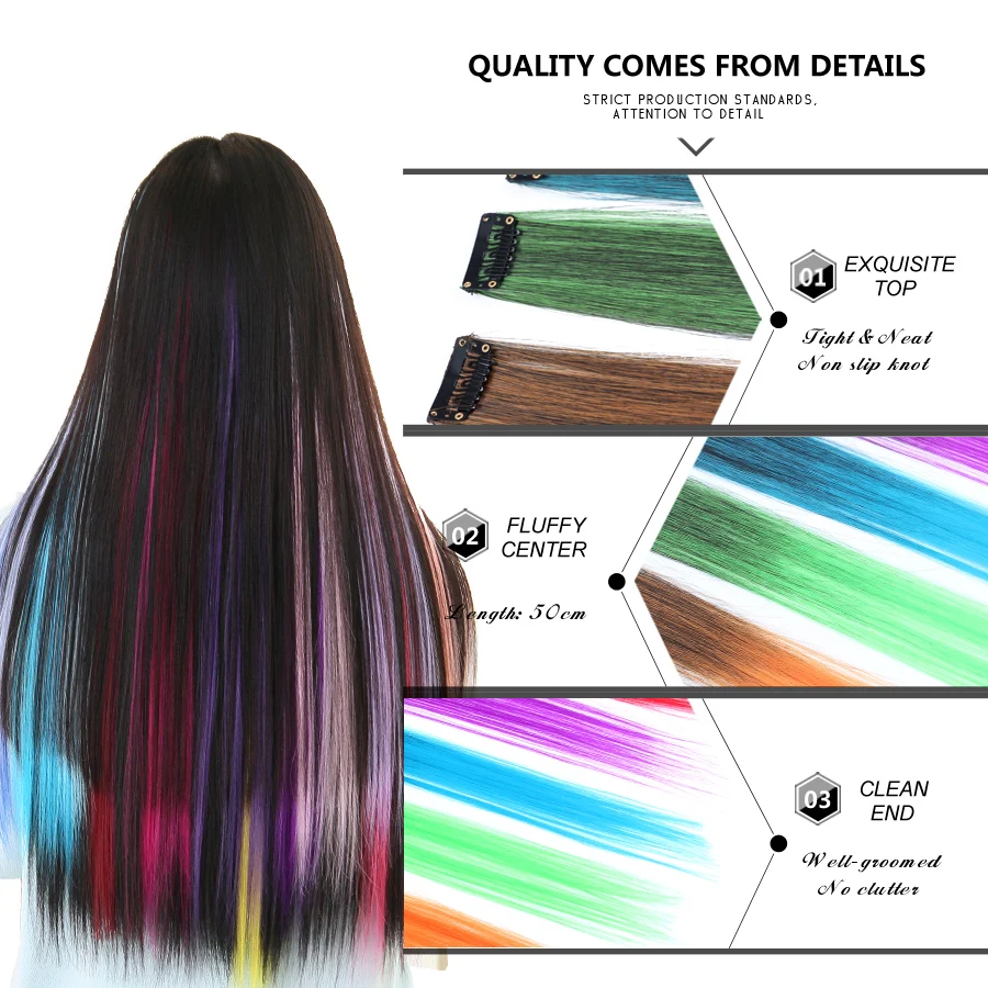 AliLeader Product 50CM Long Straight 1 Clip 1 Piece Clip In Hair Extensions Two Tone Synthetic Fake Hair Pieces Ombre 20 Colors