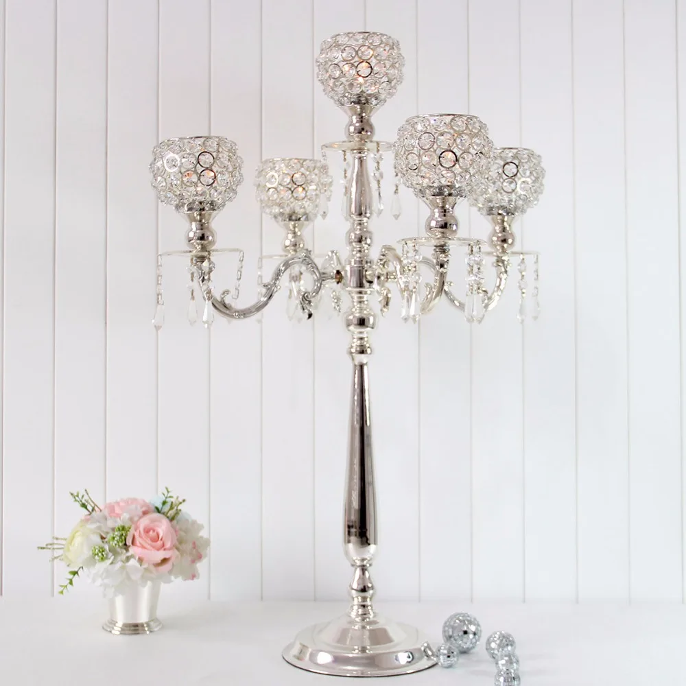 H76cm Crystal Table Centerpiece Bling Silver Wedding Candelabras Party