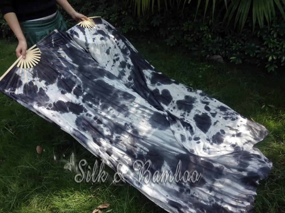 

Tie-dye black+white, 1pc right+1 pc left 1.8m*0.9m(71"*35") tie-dye belly dance silk fan veil, real flowy silk!