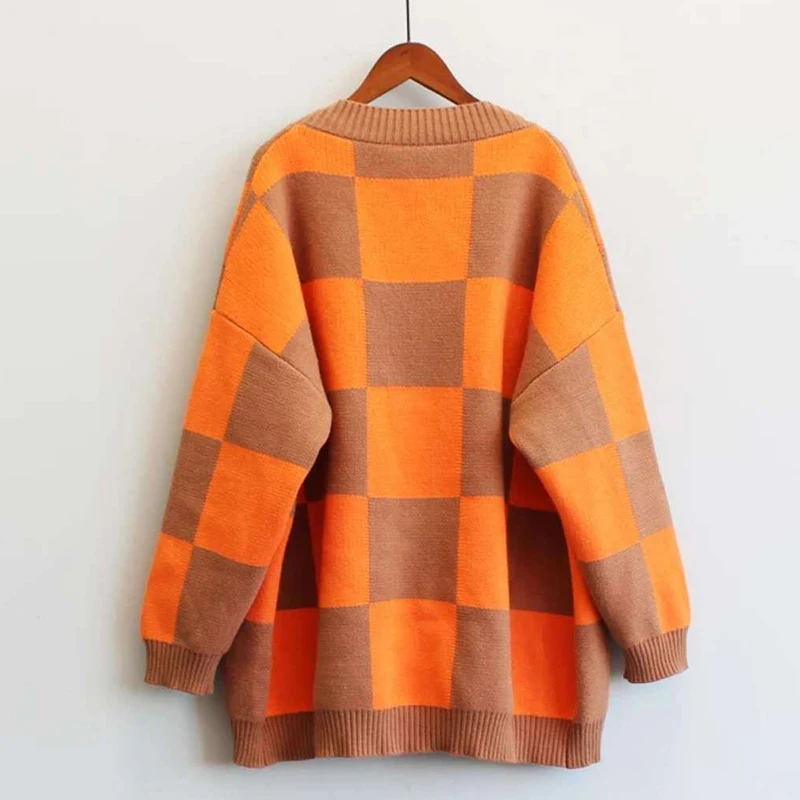 DICLOUD Oversized Sweaters Women Winter Woolen Cardigan Ladies Korean Plus Size Coats Woman Plaid Knited Sweater Female