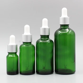 

2/10pcs 5ml 10ml 15ml 20ml 30ml 50ml 100ml Empty Transparent Green Glass Dropping Bottle with Silver Aluminum White Rubber Head