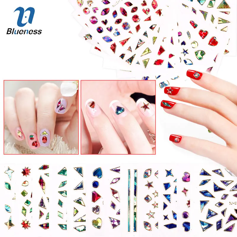 

Blueness 1Pcs 23Designs 3D Colorful Laser Heart Round Nail Art Decorations Stickers Manicure UV Gel Decals DIY Supplies ST03-QJ