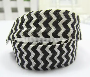 

(100yards/lot) 5/8 inch(16mm) Black And White Chevron Printed FOE Ribbon For Hair Tie
