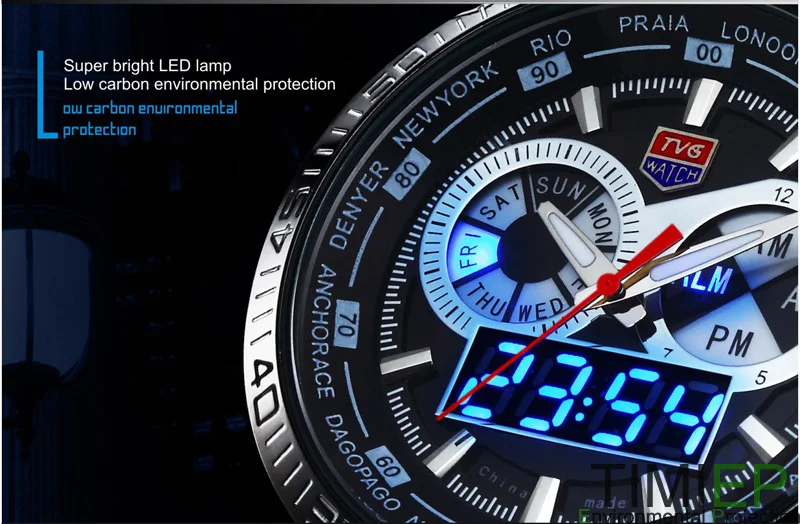 TVG New Trendy Men's Sport Clock Fashion Blue Binary LED Pointer Watch Mens Diving Watch Waterproof Digital Watches