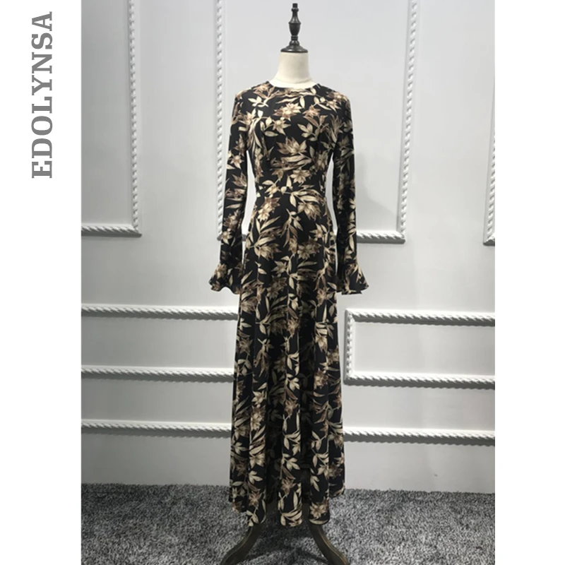 

Open Abaya In Dubai Gold Floral Print 0 Neck Maxi Dress Moroccan Arab Kaftan Plus Size Abaya Muslim Long Skirt Islamic Wear D535