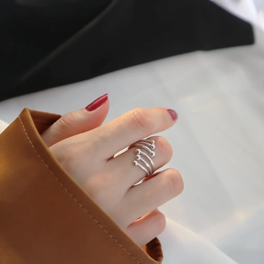 

1pc VERY THIN Authentic S925 Sterling Silver Fine Jewelry Beads Ball lucky open Ring adjustable J300