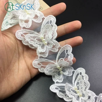 

1Yard/Lot White Lace Ribbon Butterfly Beads Lace Trims DIY Handmade Fabric Casual Clothing Dress Blouse Sewing Decoration