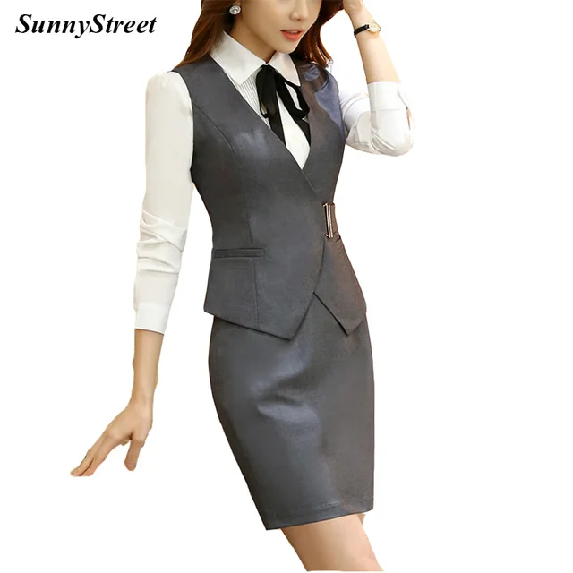 Women Professional vest skirt suits female 2018 new fashion ladies