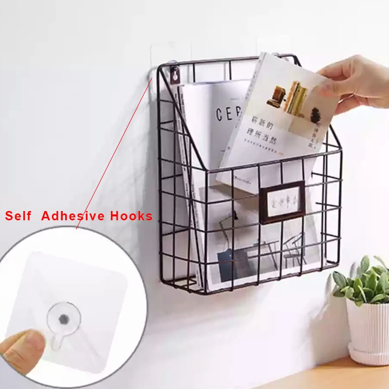 جديد ذاتية اللصق الحمام الرفوف والمطابخ مكتب منظم المنزل سلة التخزين الجدار شنقا رف الحديد مجلة كتاب حامل
