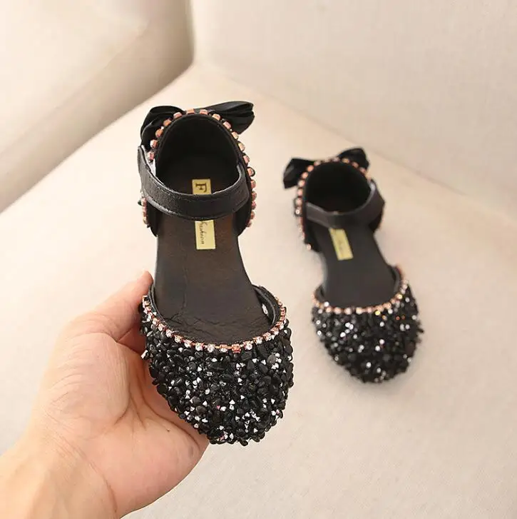 New Children cryst Princess Sandals Girls Sequins Wedding Party Kids Baby Enfants Hot Shoes for Girls School Leather shoes - Цвет: picture color
