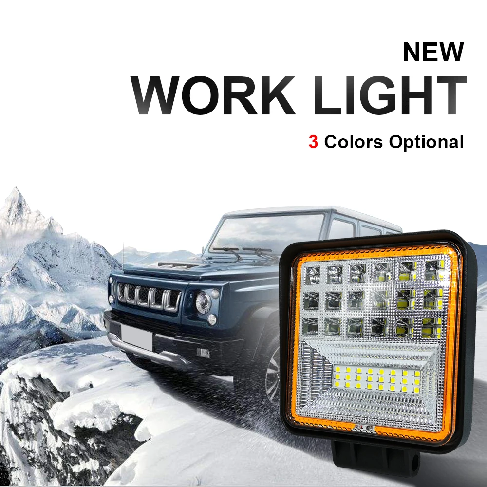 

126W LED Work Light Square Double Color Auto Work Light Offroad ATV Truck Tractor Car Light IP68 Class Waterproof and Dustproof