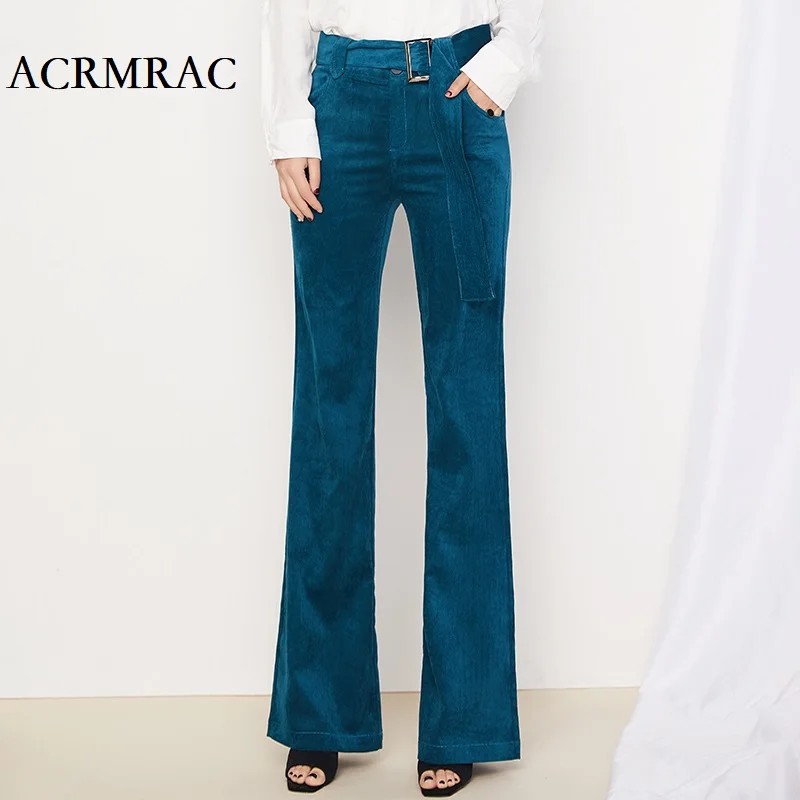 

ACRMRAC Women spring Original High waist Corduroy Slim Loose Wide leg pants Casual pants