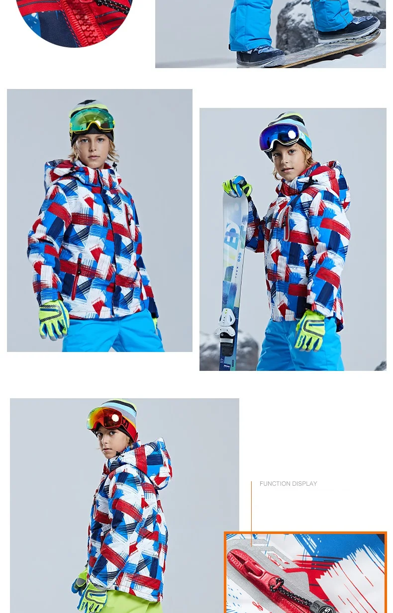 Детский лыжный костюм для мальчиков и девочек; Водонепроницаемая Лыжная куртка; зимние штаны; теплая зимняя верхняя одежда для мальчиков и девочек; комплект одежды с капюшоном