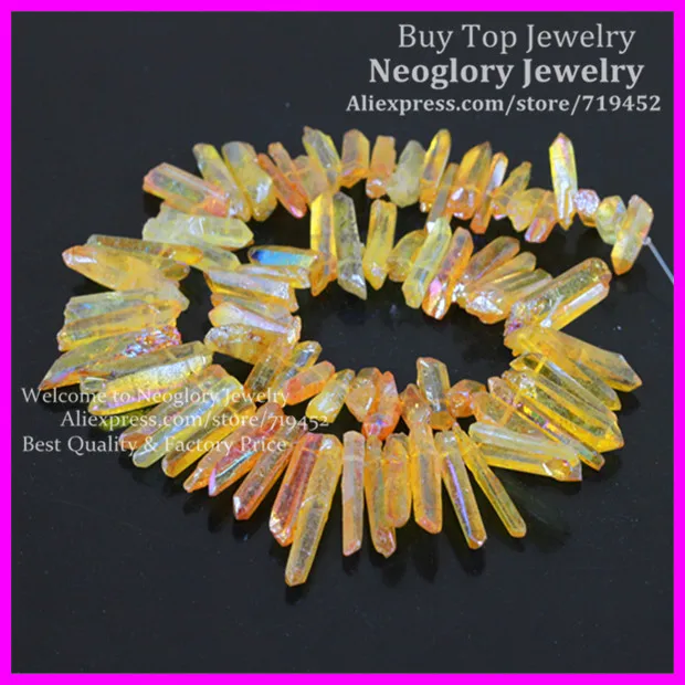 

Rough Titanium Quartz Spike Pendant Beads Natural Raw Druzy Stone Lemony Quartz Point Stick Drilled Briolettes Beads