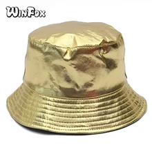 Winfox новые модные блестящие хип-хоп золотого и серебряного цвета металлик ведро Boonie Шапки Gorro пескадор женские