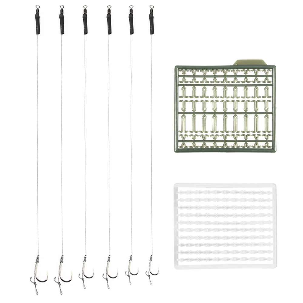 

Lixada 6Pcs/lot Carp Fishing Hook Tied Rigs Ready Made Rig with White Green Boilie Stoppers Arc Hook / Straight Hook