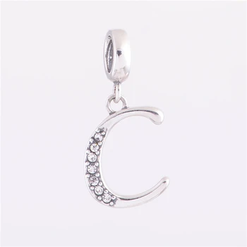 

Sterling Silver 925 Fits Chamilia Charms Bracelet Fashion Letter C Silver Charm Beads European Style Women DIY Making Jewelry