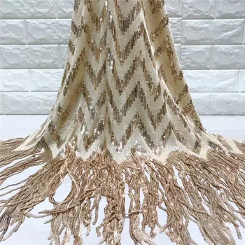 

Nigerian Lace Latest African Wedding Fabrics 2019 Bridal Lace Fabric gold Color High Quality sequins Guipure Laces 5Yards j83-6