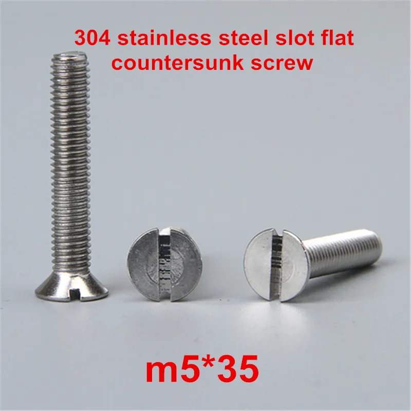 100pcs m5*35 304 stainless steel slot / slotted drive flat head countersunk machine screw