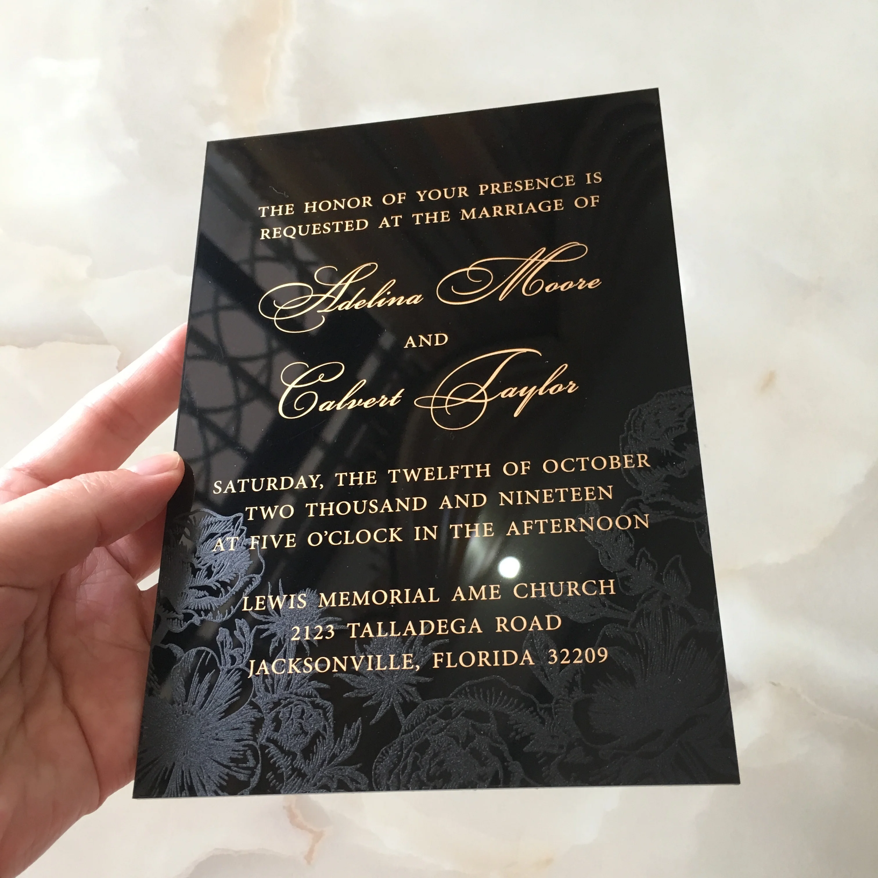  20 Pieces Per Lot New Style 5x7inch Black Acrylic Invitation Cards With Looming Rose Flower Backgro - 33024965843