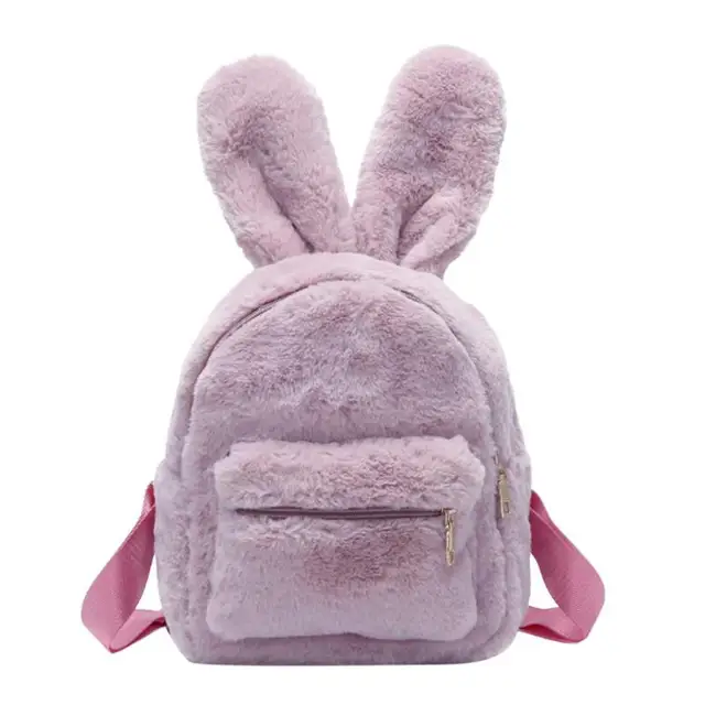 Children Faux Fur Mini Rabbit Ears Backpacks Girls Kids School