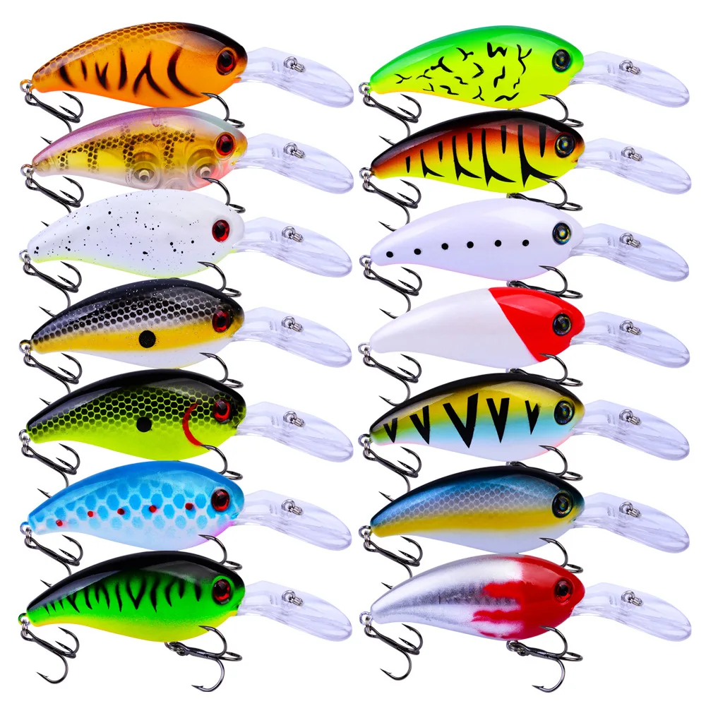 

HiUmi 7Pcs 10cm 14.52g Plastic Crank Bassbaits 7 Colors Hard Fishing Lures Fishing Wobblers 6# Hooks Fishing Tackle