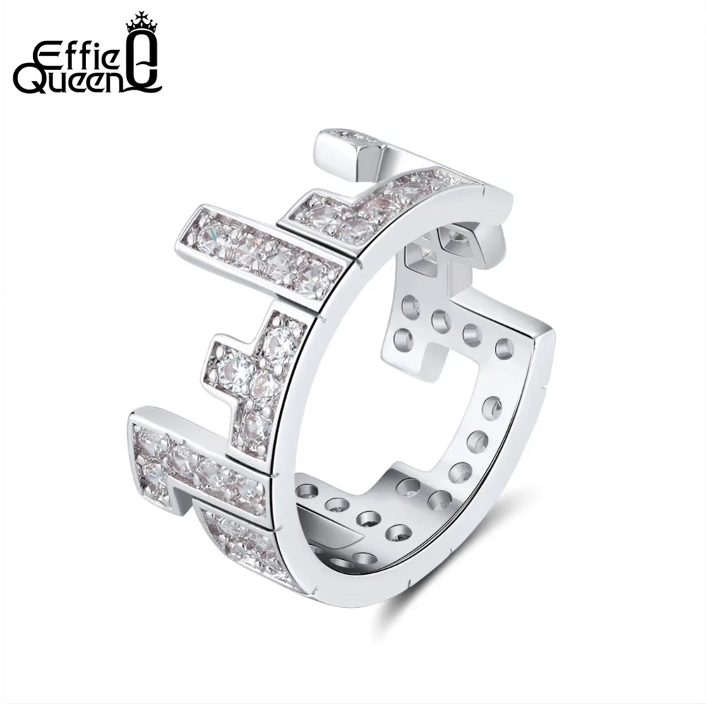 

Effie Queen Women Rings Unique Tetris Design Perfect Polished AAA Zircon Trendy Silver Party Ring Fashion Jewelry Gift DR173