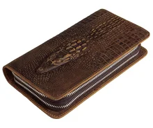 Maxdo Brown Vintage alligator Pattern Crazy Horse Leather Long Size Men Wallet Genuine Leather Man Clutches Purses #M8070