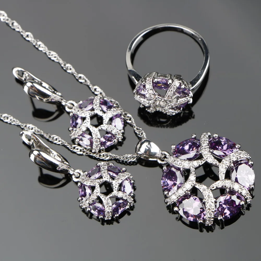 Buy 3PCS Ladies Purple Stones Jewelry Sets 925