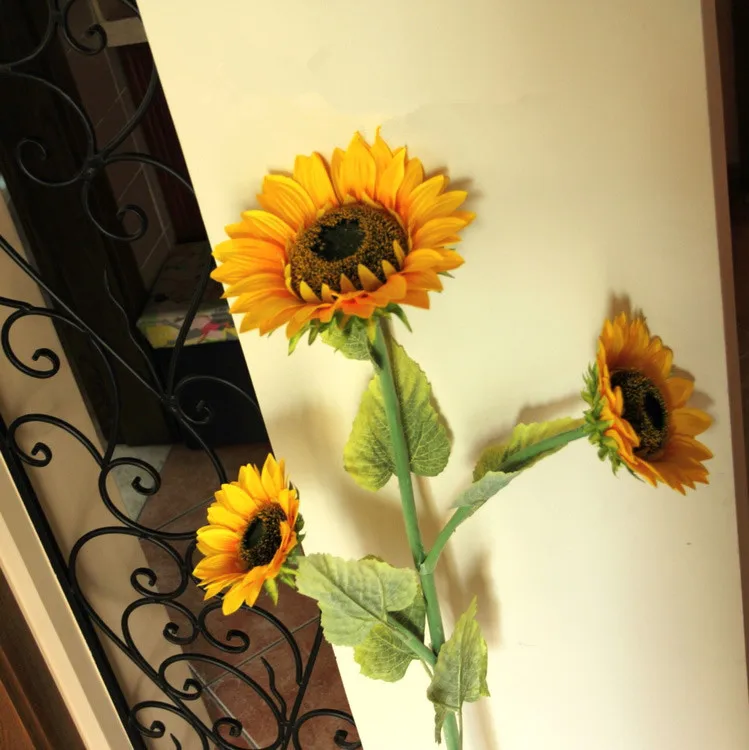120cm large 3 head silk artificial sunflowers decorative flowers home decor wedding decoration free shipping - Sunflower Decorations 120cm large 3 head silk artificial sunflowers decorative flowers home decor wedding decoration free shipping - Sunflower Decorations
