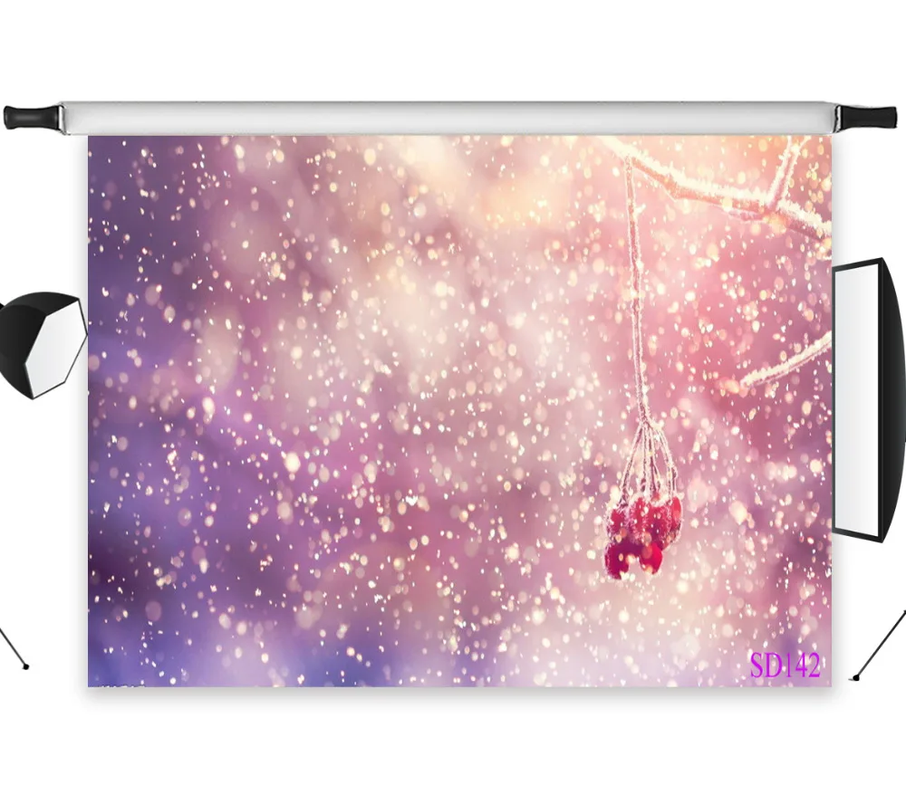 LB Polyester &amp Vinyl Dreamy Christmas Snowflake Violet Bokeh Frozen Safflower Backgrounds For Photo Studio Photography Backdrops |