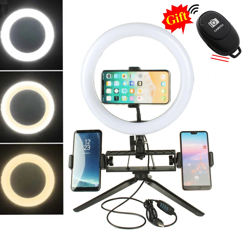 

LED Selfie Ring Light 16/26cm Dimmable Photography Video USB Plug Tripod Annular Lamp for Youtube Makeup Phone Selfie Live Black