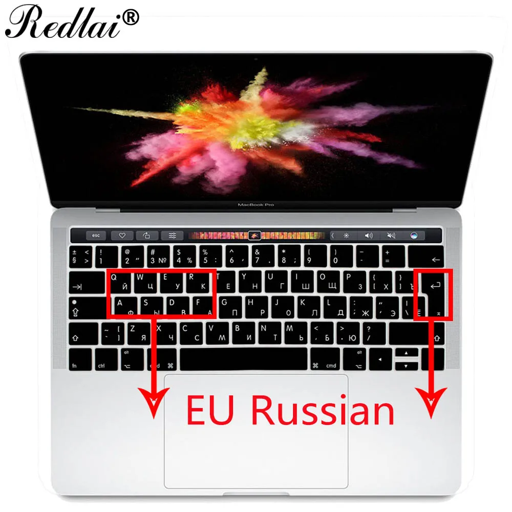 Для Apple 2016 MacBook Pro retina 13 "15" с Touch bar A1706 A1707 силиконовый чехол ЕС русский алфавит клавиатура фильм