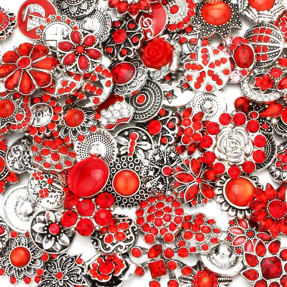 

High Quality 18mm Metal Snap Button Charm free style button with red rhinestones Snap Button Jewelry TZ2069