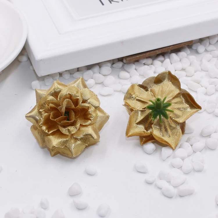 50pcs/lot Gold Silver Simulation Small Silk Rose Head Flower for Wedding Party Decoration Home Artificial Flower Head DIY