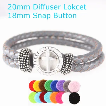 

6Pcs/lot leather essential oil diffusing perfume locket bangle stainless steel 18mm snap button charm locket bracelet