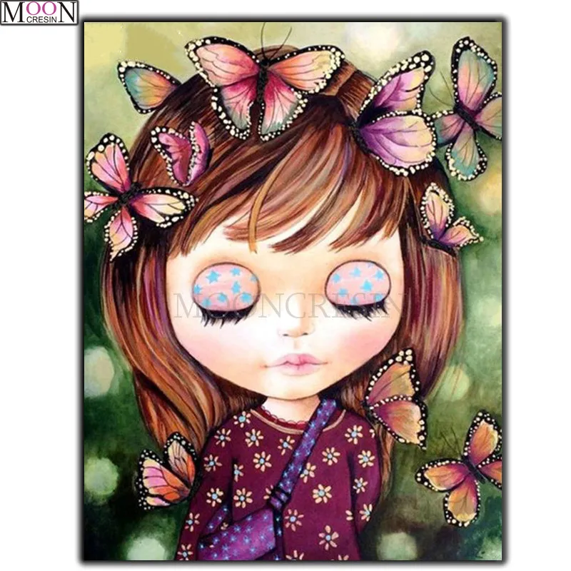 

DIY 5D Diamond Painting Cross Stitch Beautiful Butterfly On Girls Head Diamond Embroidery Square Drill Diamond Mosaic Decoration