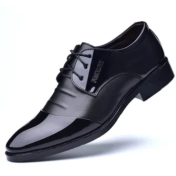 

New men's high quality patent leather shoes Zapatos de hombre large size black men's dress shoes flat classic men's shoes 253