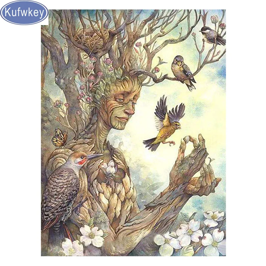Алмазная мозаика KUFWKEY абстрактное дерево/Мужчины/Птица вышивка стразами картина
