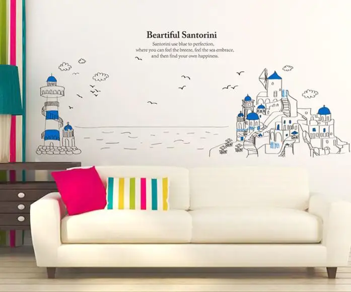 

Wall stickers home decoration DIY third generation removable Santorini beautiful landscape wall stickers L0327