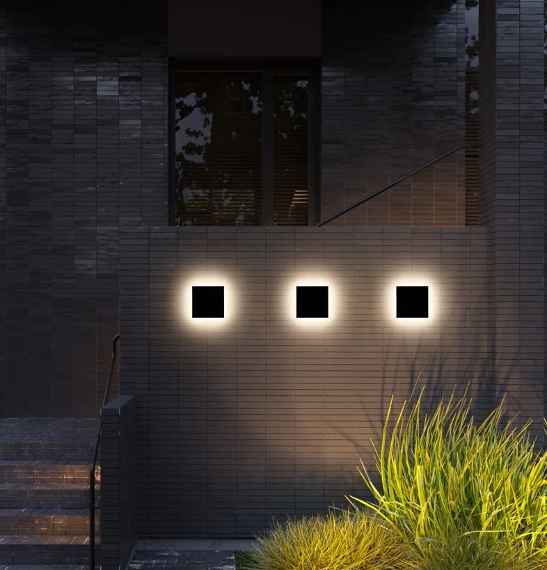 Luzes do Corredor Lâmpada de Parede Jardim ao ar Conduziu a Lâmpada Varanda Moderno Design Quadrado Montado Alumínio Pátio Livre Arandela Preto Led 10 China porch lights Suppliers