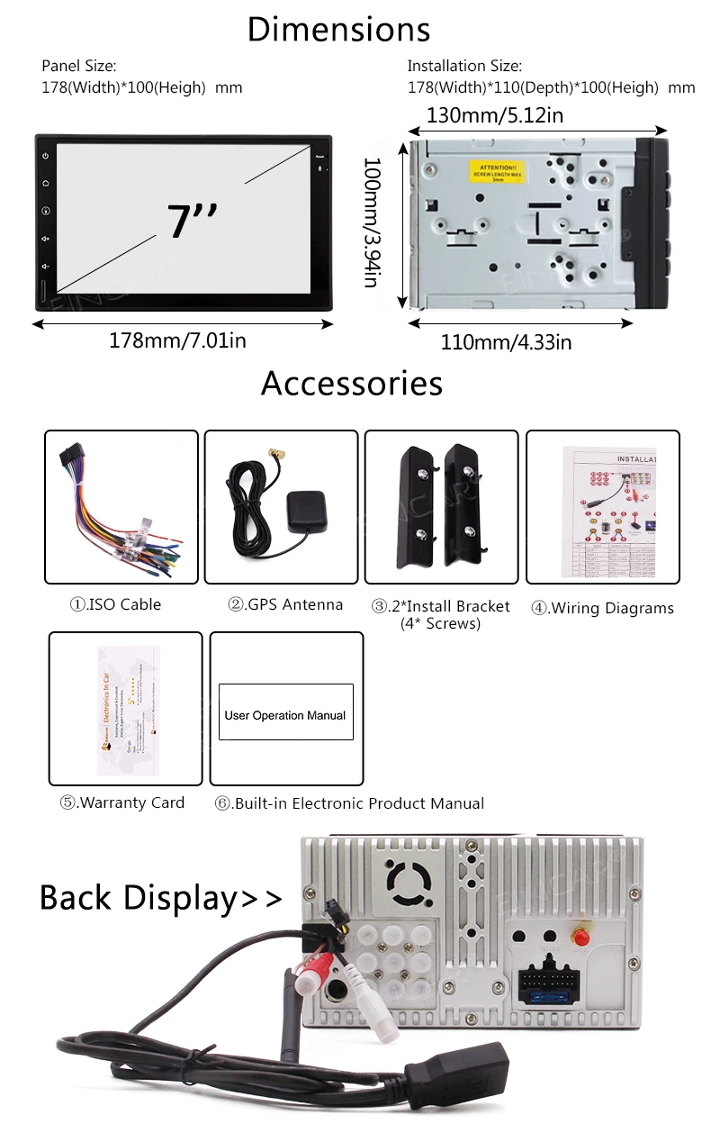 Clearance Android 8.1 Double Din 7 Inch Quad-Core Car Stereo Capacitive Touch Screen Auto Radio in Dash GPS Navigation No-DVD Player 5