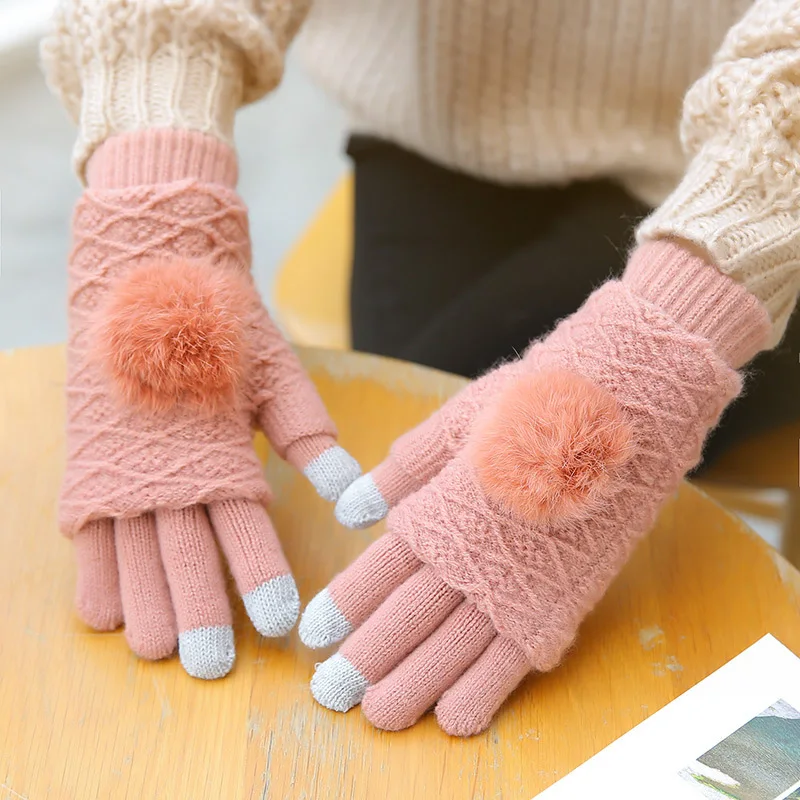 Korean version thick Warm Women Gloves velvet cashmere knit detachable autumn Winter touch screen Driving Korean version thick Warm Women Gloves velvet cashmere knit detachable autumn Winter touch screen Driving