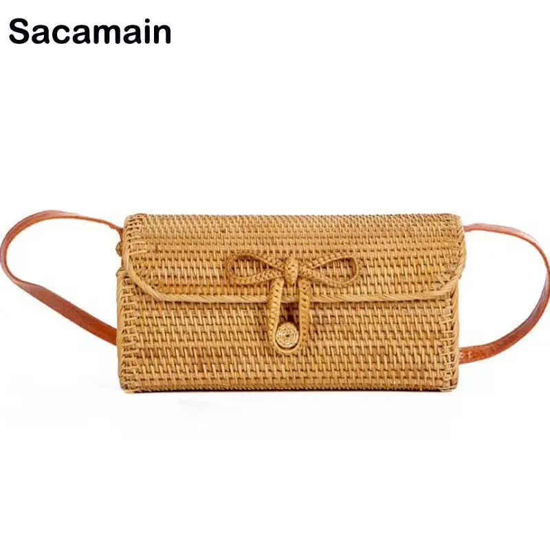 

Straw Bag Beach Woven Flap Sweet Pastoral Style Rattan Bag Summer Casual Shoulder Messenger Bags Crossbody Small Rattan Bags